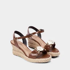Sandália Espadrille Beira Rio Salto Médio Anabela Ráfia Marrom