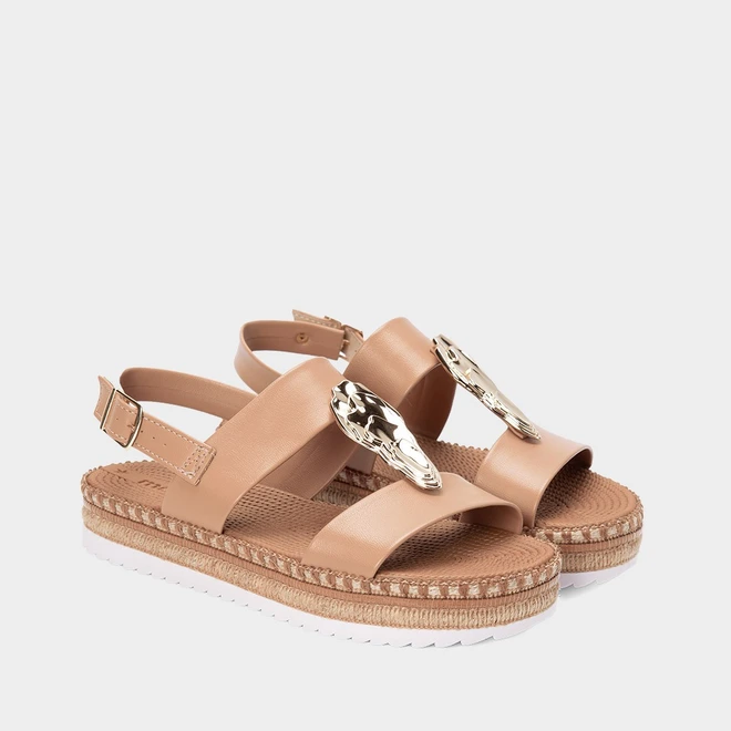 Sandália Flatform Moleca Aplicação Metalizada Caramelo