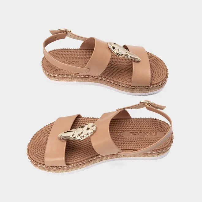 Sandália Flatform Moleca Aplicação Metalizada Caramelo