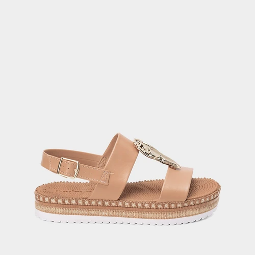 Sandália Flatform Moleca Aplicação Metalizada Caramelo
