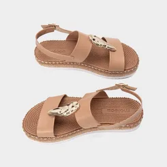 Sandália Flatform Moleca Aplicação Metalizada Caramelo