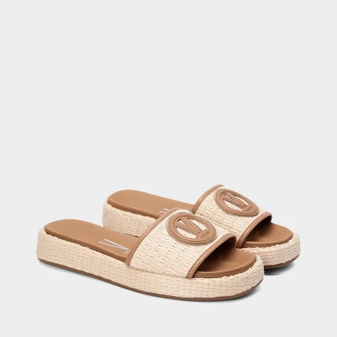 Tamanco Feminino Vizzano Flatform Ráfia Bege