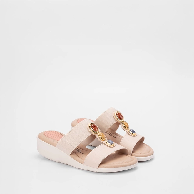 Tamanco Feminino Salto Médio Anabela Modare Ultraconforto Pedraria Off White