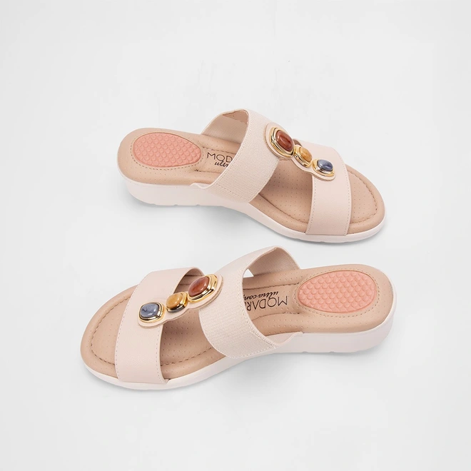 Tamanco Feminino Salto Médio Anabela Modare Ultraconforto Pedraria Off White