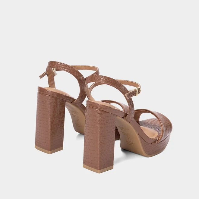 Sandália Vizzano Croco Meia Pata Salto Alto Caramelo