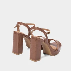 Sandália Vizzano Croco Meia Pata Salto Alto Caramelo