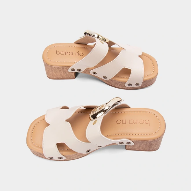 Tamanco Feminino Beira Rio Plataforma Detalhe Fívela Off White