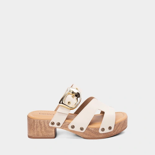 Tamanco Feminino Beira Rio Plataforma Detalhe Fívela Off White