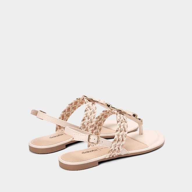 Sandália Rasteira Dakota Pedrarias Tressê Metalizado Off White