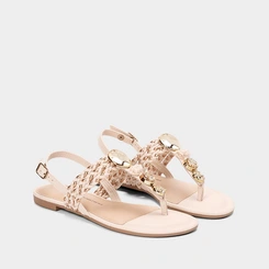 Sandália Rasteira Dakota Pedrarias Tressê Metalizado Off White