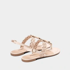 Sandália Rasteira Dakota Pedrarias Tressê Metalizado Off White