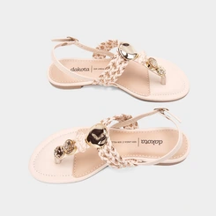 Sandália Rasteira Dakota Pedrarias Tressê Metalizado Off White