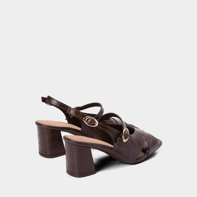 Sandália Dakota Salto Bloco Tiras Fivela Croco Marrom