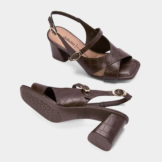 Sandália Dakota Salto Bloco Tiras Fivela Croco Marrom