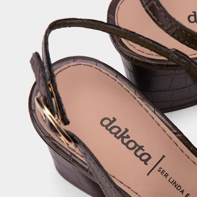 Sandália Dakota Salto Bloco Tiras Fivela Croco Marrom