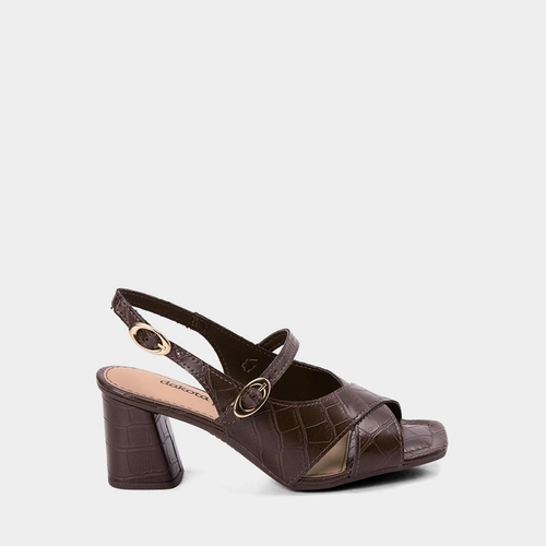 Sandália Dakota Salto Bloco Tiras Fivela Croco Marrom