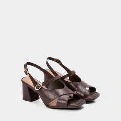 Sandália Dakota Salto Bloco Tiras Fivela Croco Marrom