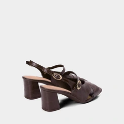 Sandália Dakota Salto Bloco Tiras Fivela Croco Marrom