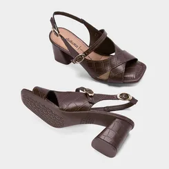 Sandália Dakota Salto Bloco Tiras Fivela Croco Marrom