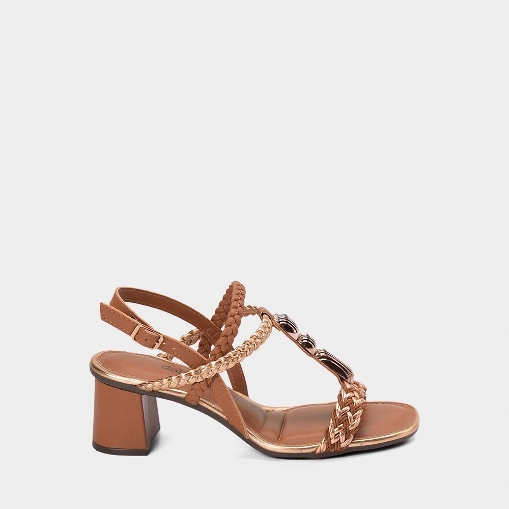 Sandália Salto Bloco Médio Dakota Tiras Cruzadas Em Tressê Caramelo