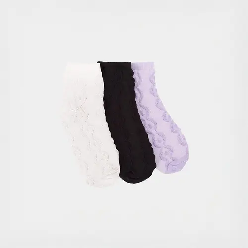 Kit Meia Infantil STZ Relevo 3 Pares Lilás, Preta, Off White 22-25