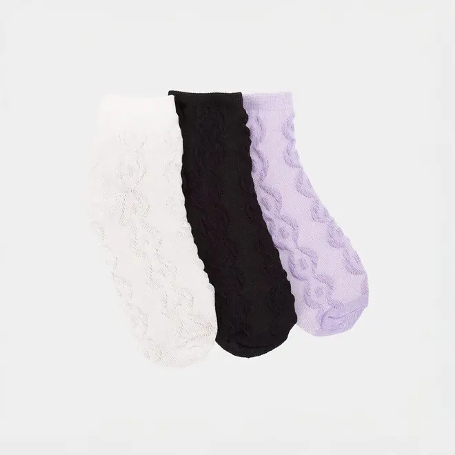 Kit Meia Infantil STZ Relevo 3 Pares Lilás, Preta, Off White 26-29