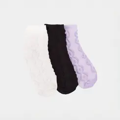 Kit Meia Infantil STZ Relevo 3 Pares Lilás, Preta, Off White 26-29