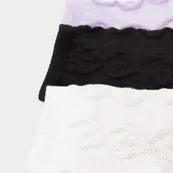 Kit Meia Infantil STZ Relevo 3 Pares Lilás, Preta, Off White 26-29