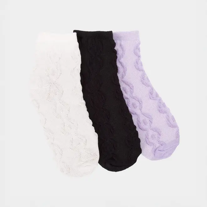Kit Meia Infantil STZ Relevo 3 Pares Lilás, Preta, Off White 30-36