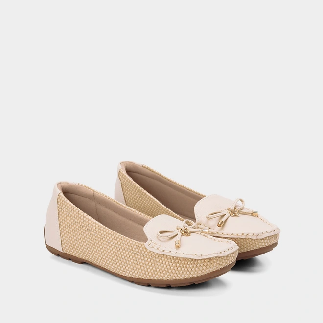 Mocassim Feminino Modare Ultraconforto Ráfia Detalhe Laço Bege