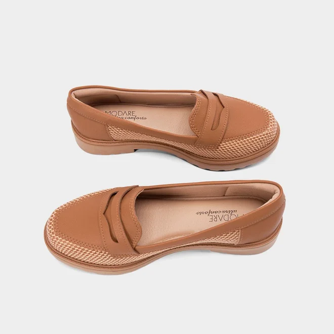 Mocassim Loafer Modare Ultraconforto Ráfia Caramelo