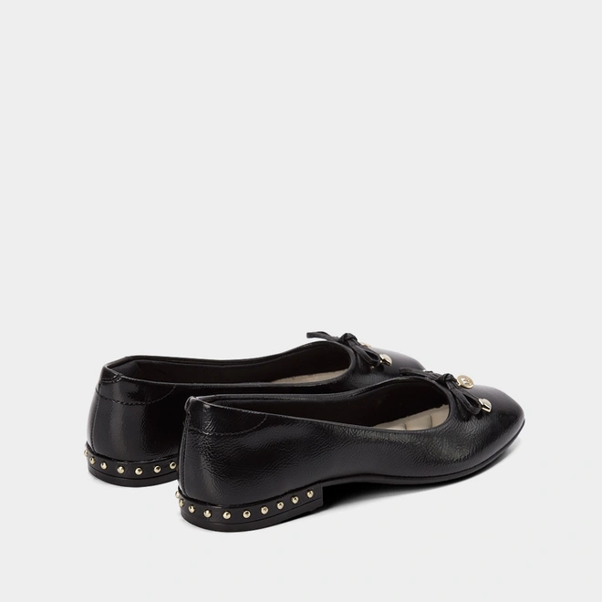 Sapatilha Moleca Bico Quadrado Laço Verniz Preto