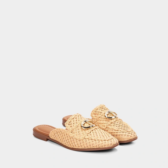 Mule Feminino Vizzano Ráfia Detalhe Dourado Bege