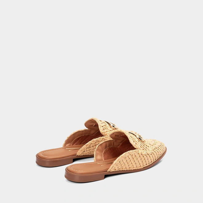 Mule Feminino Vizzano Ráfia Detalhe Dourado Bege