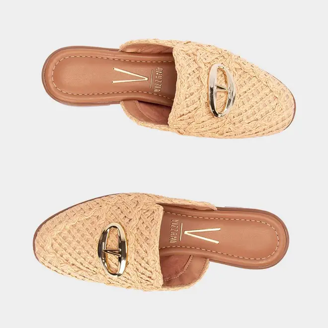 Mule Feminino Vizzano Ráfia Detalhe Dourado Bege