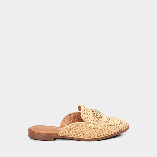 Mule Feminino Vizzano Ráfia Detalhe Dourado Bege