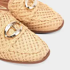 Mule Feminino Vizzano Ráfia Detalhe Dourado Bege