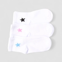 Kit Meia Infantil STZ Cano Médio 3 Pares Estrela Branca 22-25