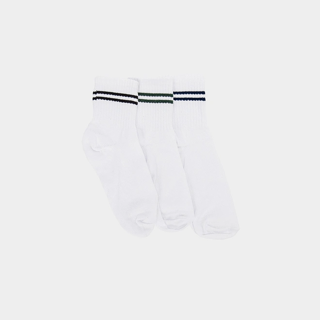 Kit Meia Infantil STZ Cano Médio 3 Pares Branca Listras 22-25