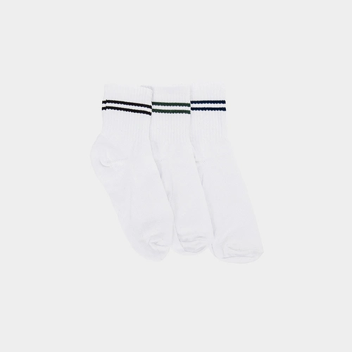 Kit Meia Infantil STZ Cano Médio 3 Pares Branca Listras 22-25