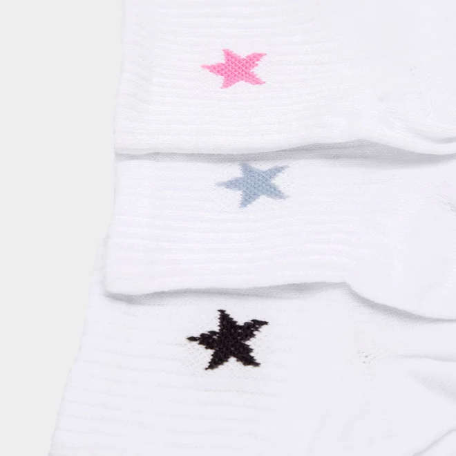 Kit Meia Infantil STZ Cano Médio Estrelas 3 Pares 30-33 Branco