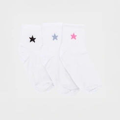 Kit Meia Infantil STZ Cano Médio 3 Pares Estrela Branca 26-29
