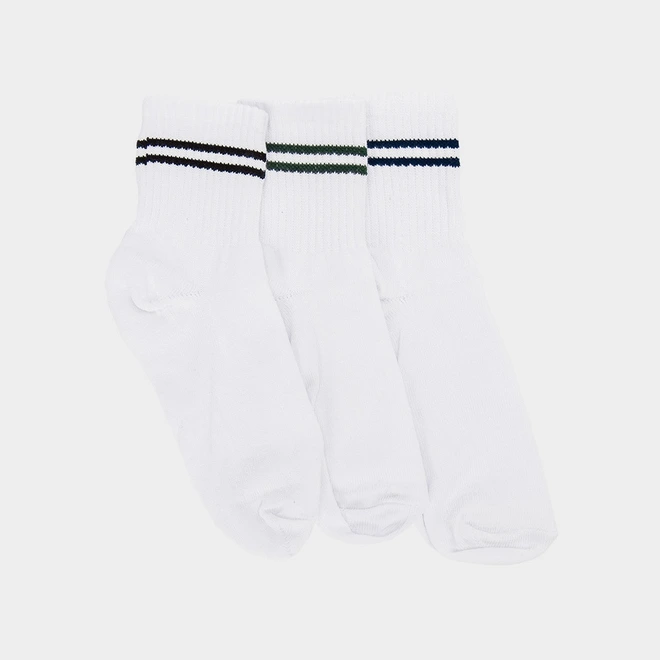 Kit Meia Infantil STZ Cano Médio 3 Pares Branca Listras 30-33