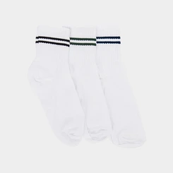 Kit Meia Infantil STZ Cano Médio 3 Pares Branca Listras 30-33