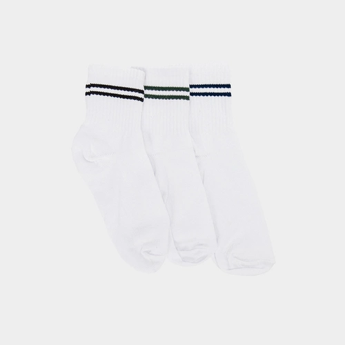 Kit Meia Infantil STZ Cano Médio 3 Pares Branca Listras 26-29