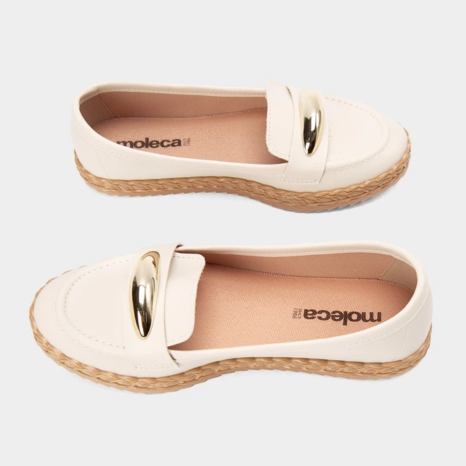 Mocassim Feminino Moleca Enfeite Bold Off White