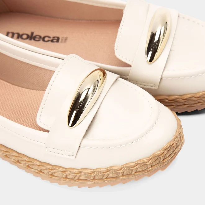 Mocassim Feminino Moleca Enfeite Bold Off White