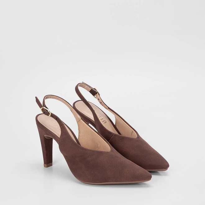 Scarpin Slingback Feminina Gabriela Salto Reto Alto Nobuck Marrom