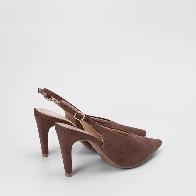 Scarpin Slingback Feminina Gabriela Salto Reto Alto Nobuck Marrom