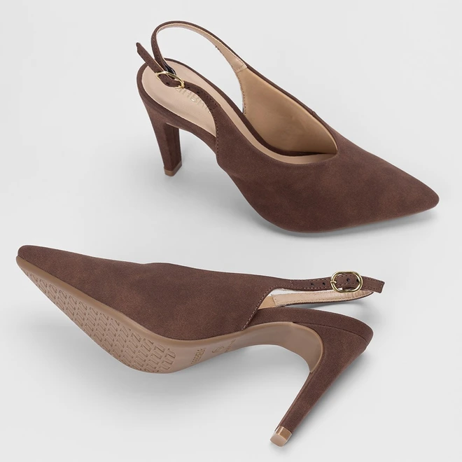 Scarpin Slingback Feminina Gabriela Salto Reto Alto Nobuck Marrom